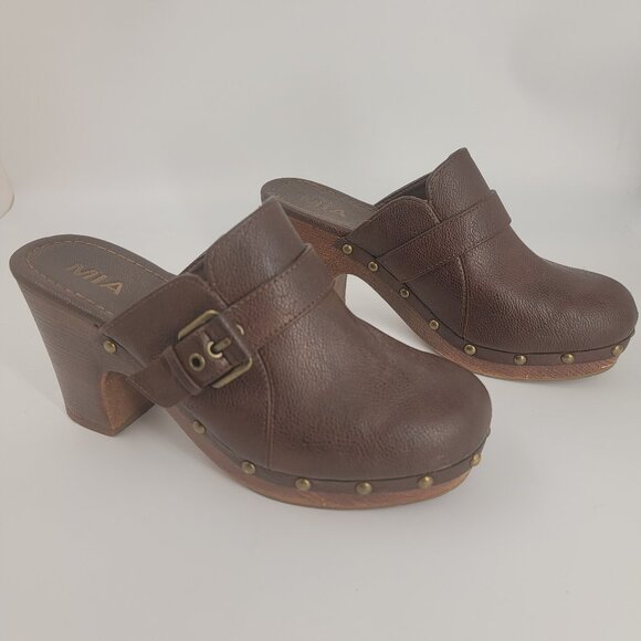 MIA Ailani Brown Side Buckle Hobnail Platform Clogs Vegan 7.5 M - Picture 3 of 8